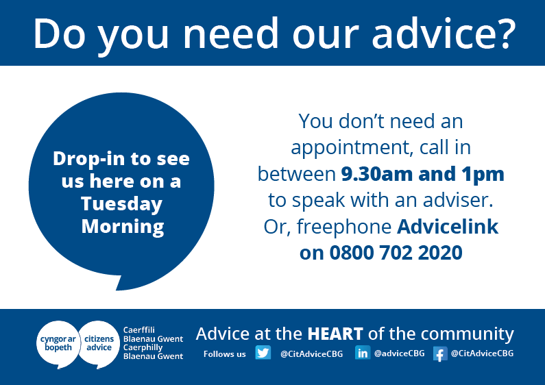 Need Advice? You don’t need an appointment, call in to Citizens Advice between 9.30am and 1pm to speak with an adviser. Or, freephone Advicelink on 0800 702 2020